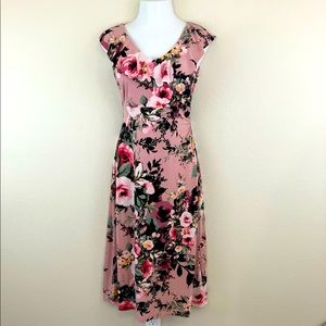 Connected Apparel Floral Print Midi Dress
